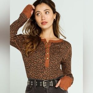 Free People Everest Henley Leopard Print